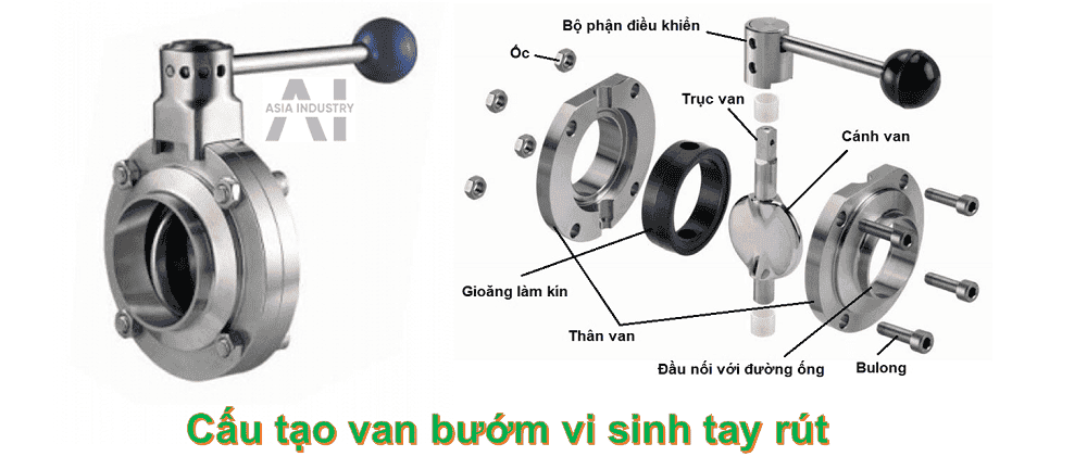 Van bướm vi sinh tay rút 2 van vi sinh tay rút 2