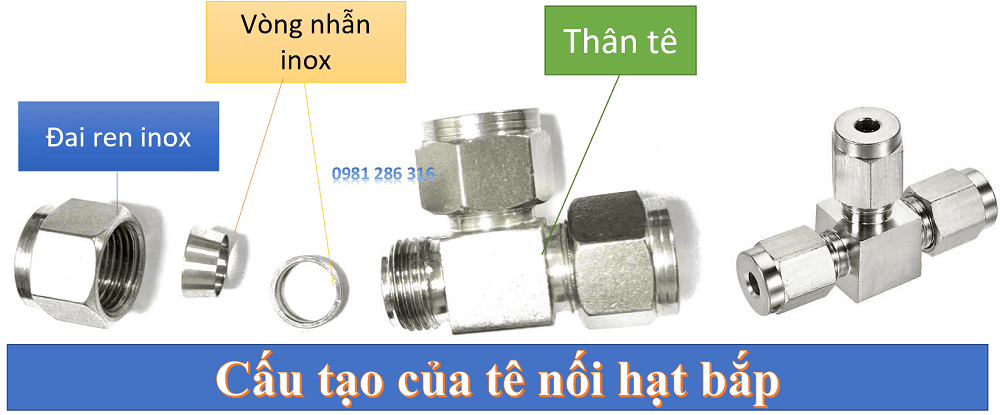 Tê nối hạt bắp inox 304 4