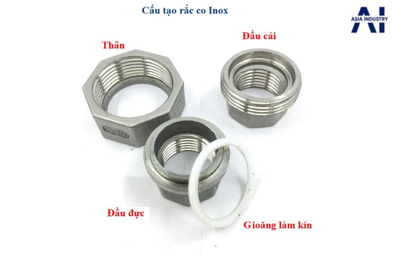 Cấu tạo rắc co inox – thân, đầu nối và gioăng đảm bảo kết nối chắc chắn