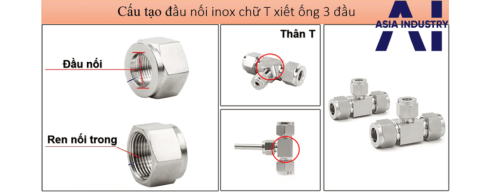 đầu nối inox chữ T xiết ống 3 đầu 2