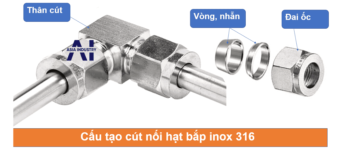Cút nối hạt bắp inox 316 1